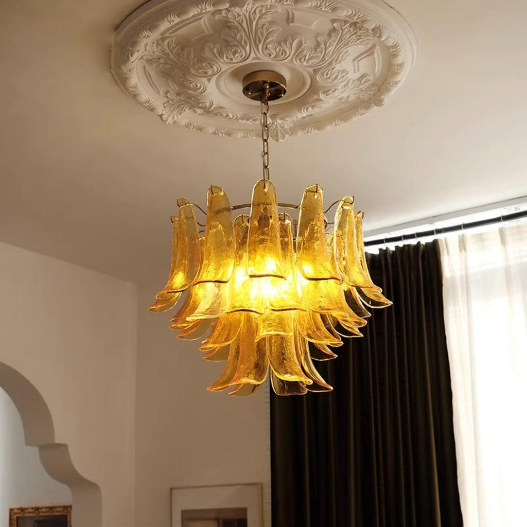 Aurora Chandelier Murano Glass Leaf Golden