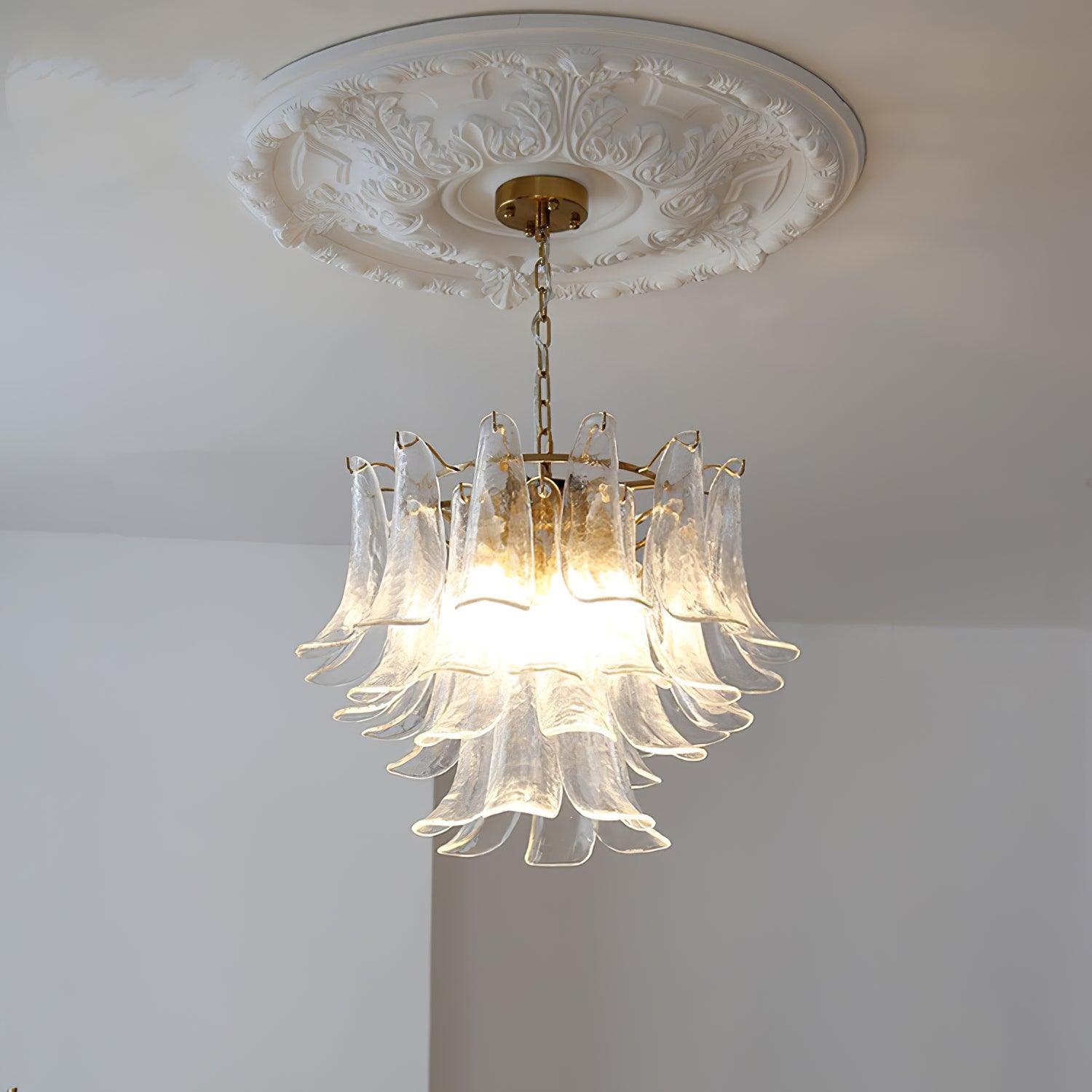 Aurora Chandelier Murano Glass Leaf Golden