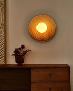 Wall Lamp Textured Ceramic Disc Wood Accent Modern Entryways