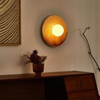 Wall Lamp Textured Ceramic Disc Wood Accent Modern Entryways