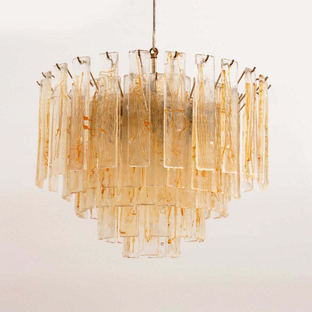 Aurora Chandelier Golden Amber Glass Layered Geometric Luxury