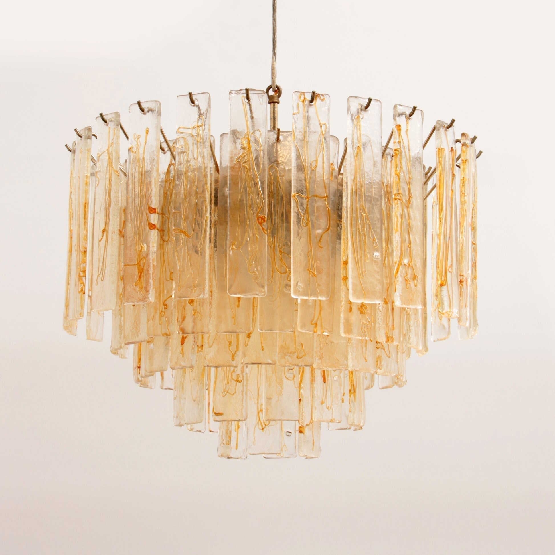 Aurora Chandelier Golden Amber Glass Layered Geometric Luxury