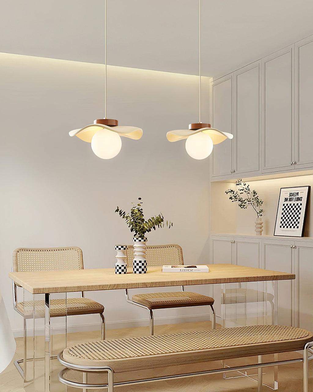 Pendant Lamp Glass and Metal Wavy Shade Sculptural Minimalist Accent