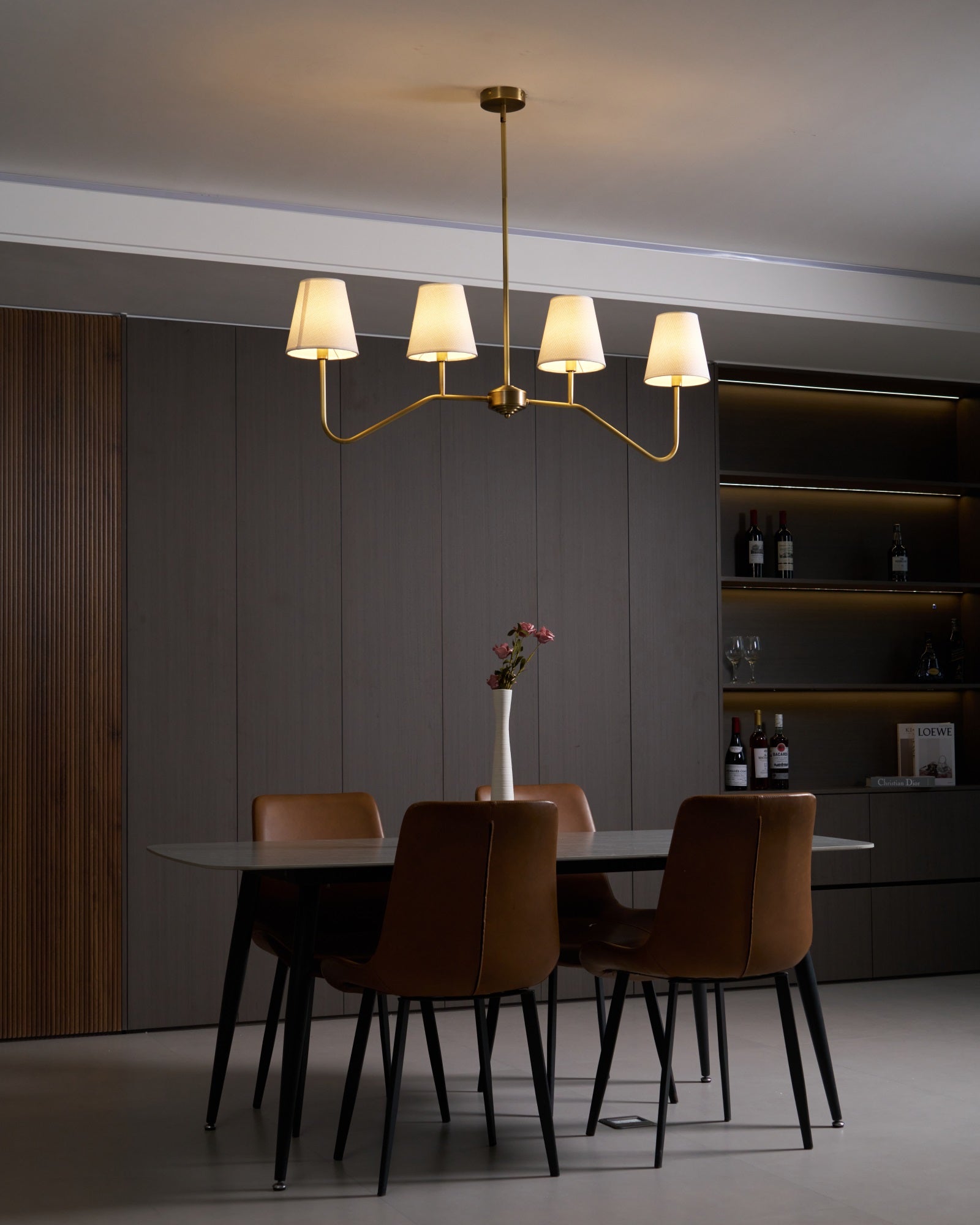 Lustra Chandelier Brass Curved Beige Linear