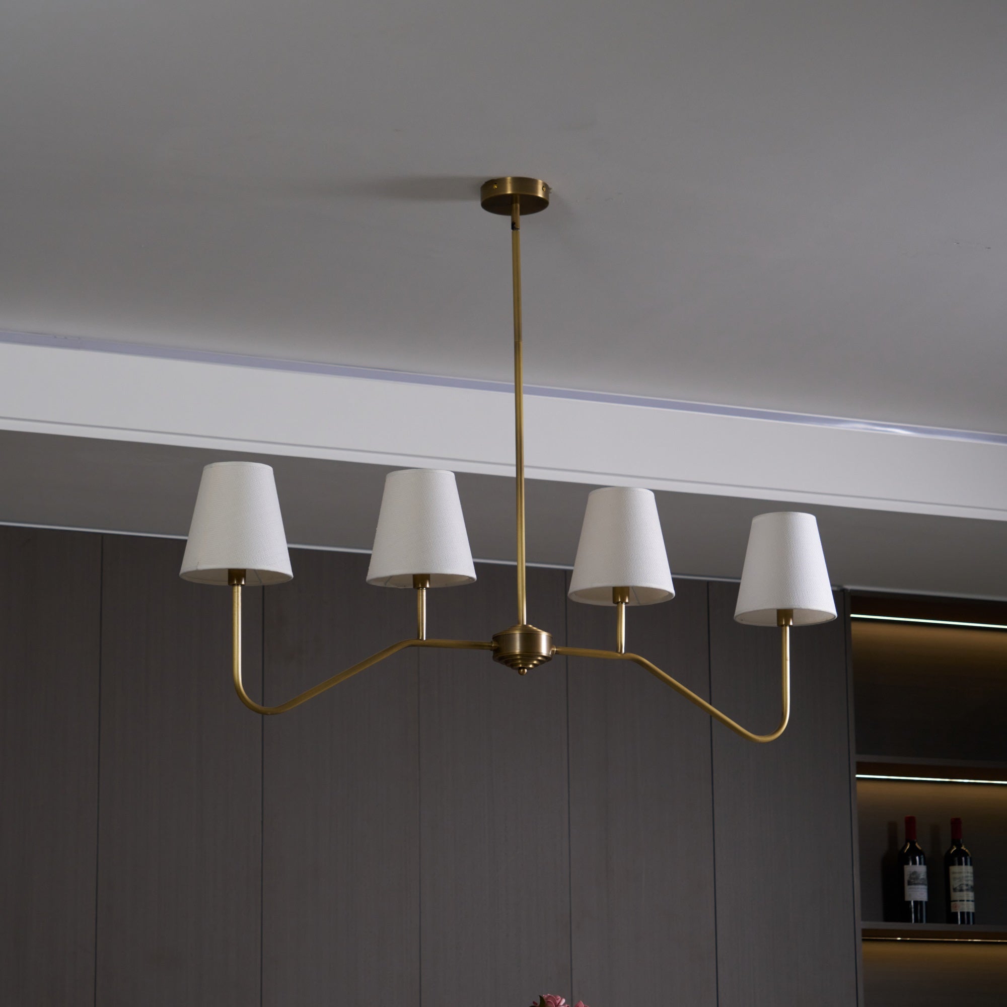 Lustra Chandelier Brass Curved Beige Linear