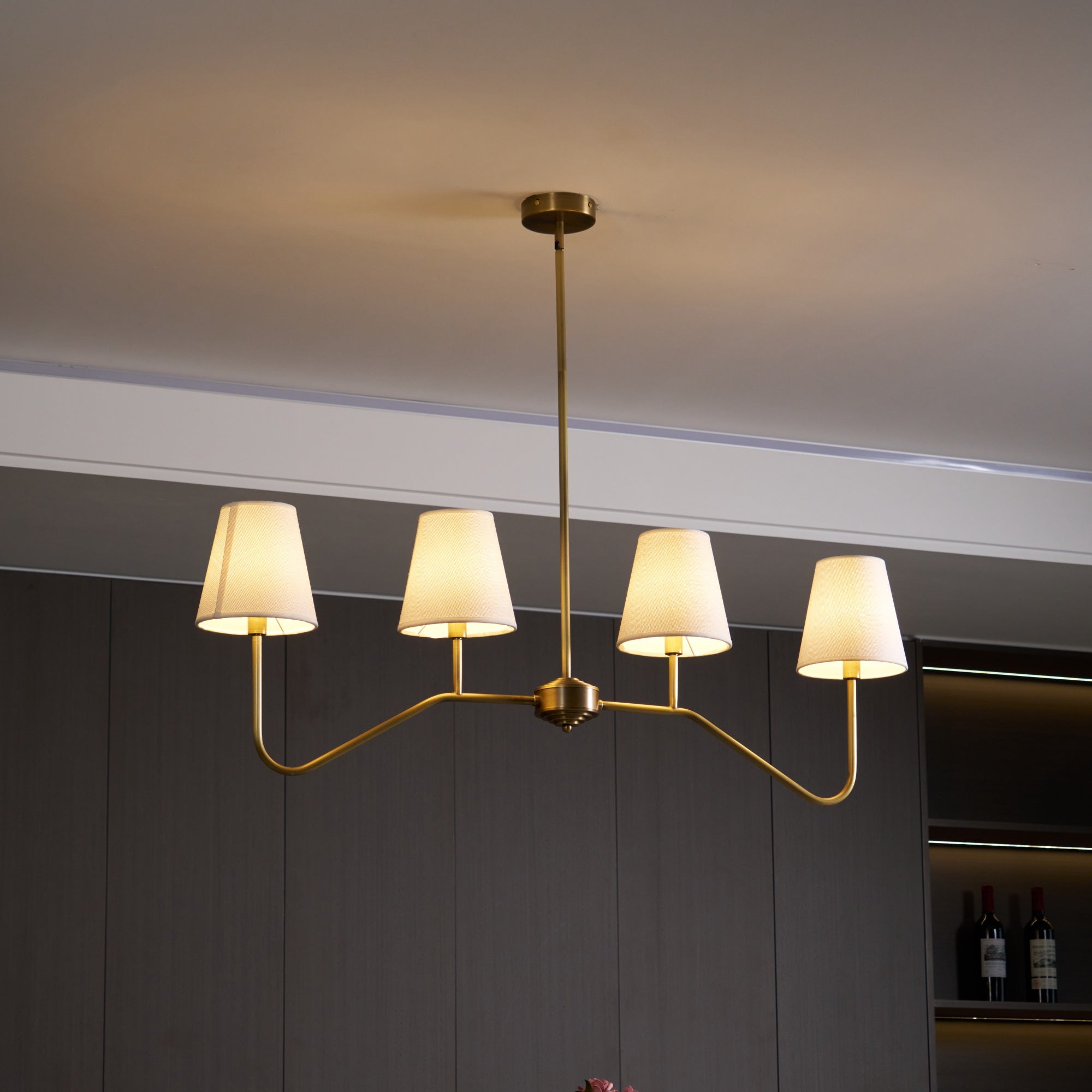 Lustra Chandelier Brass Curved Beige Linear