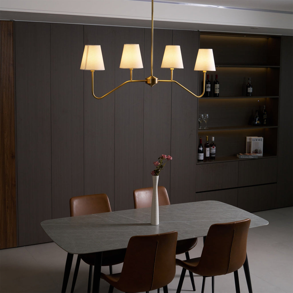 Lustra Chandelier Brass Curved Beige Linear