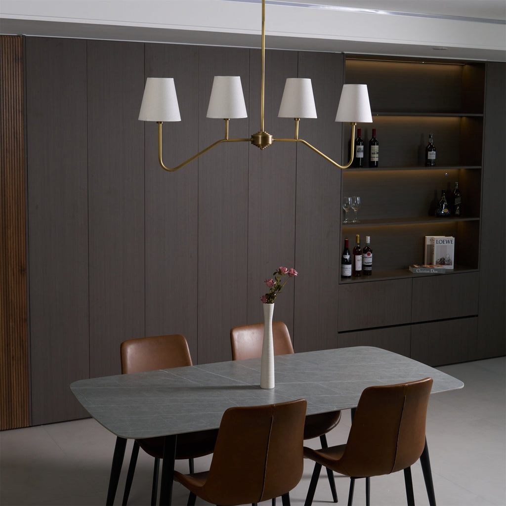 Lustra Chandelier Brass Curved Beige Linear