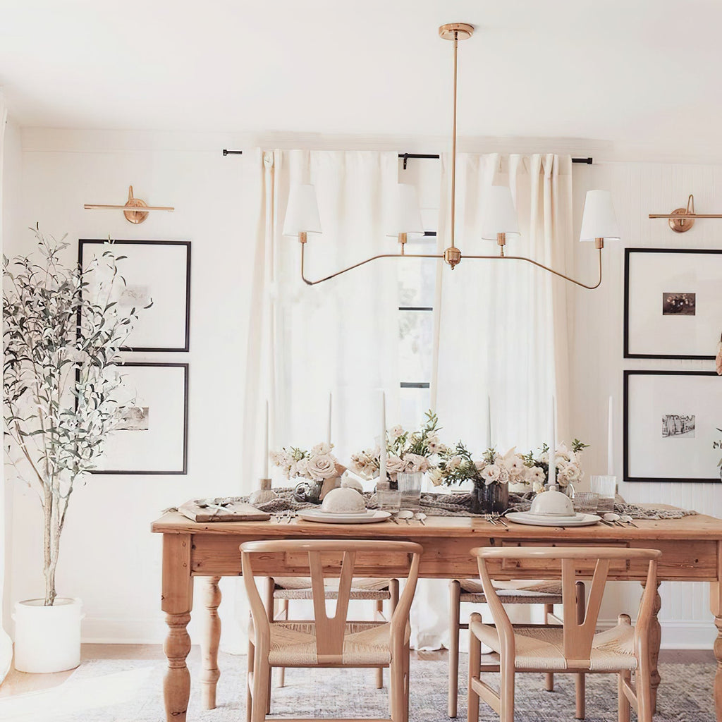 Lustra Chandelier Brass Curved Beige Linear