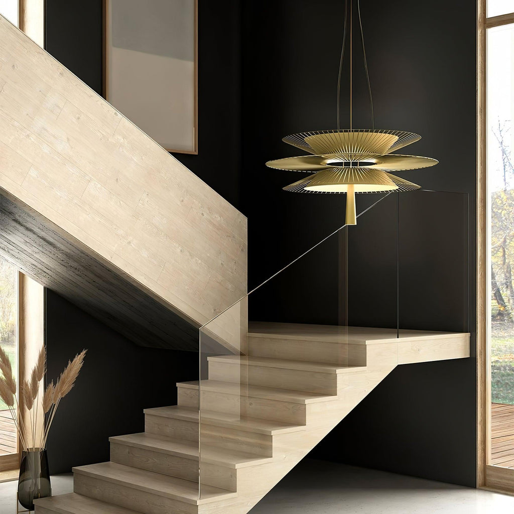 Chandelier Sculptural Layered Wire Frame Statement Bold Modern Centerpiece