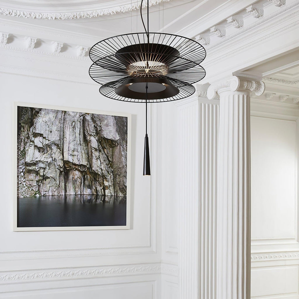 Chandelier Sculptural Layered Wire Frame Statement Bold Modern Centerpiece