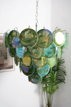 Aurora Chandelier Green Murano Glass Disc