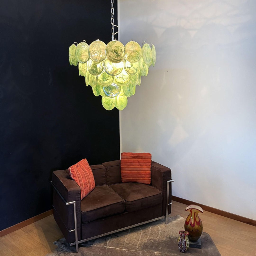 Aurora Chandelier Green Murano Glass Disc