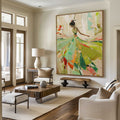 Vibrant Impasto Ballerina in Green Dress Painting
