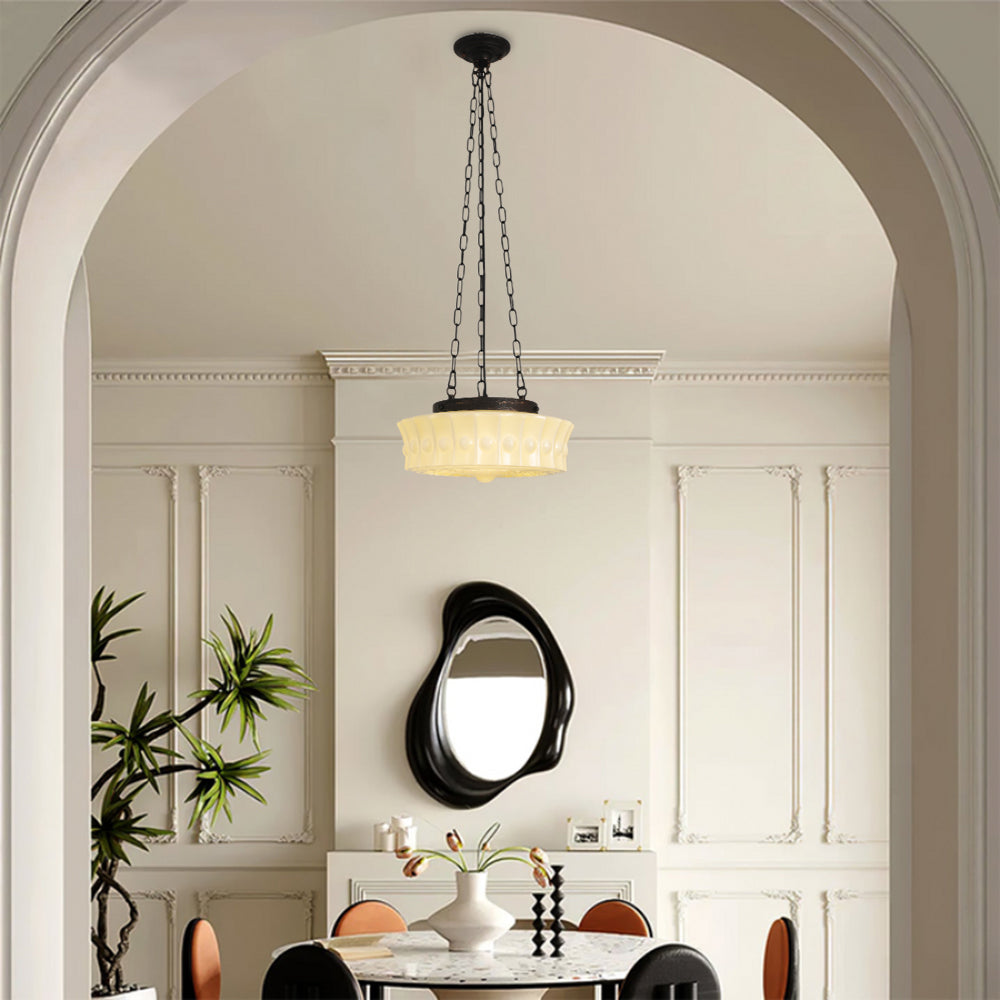 Valentina Vintage French Country Dome Pendant Light, White/Beige