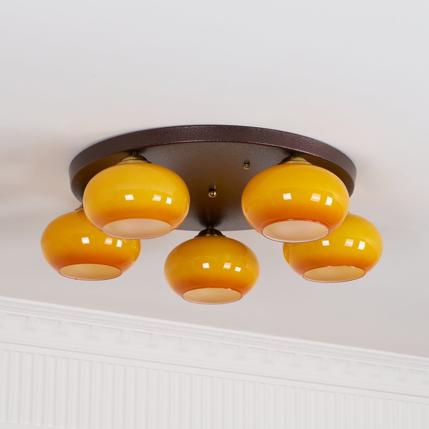 Aurevo 5-Light Amber Glass Flush Mount Ceiling Light