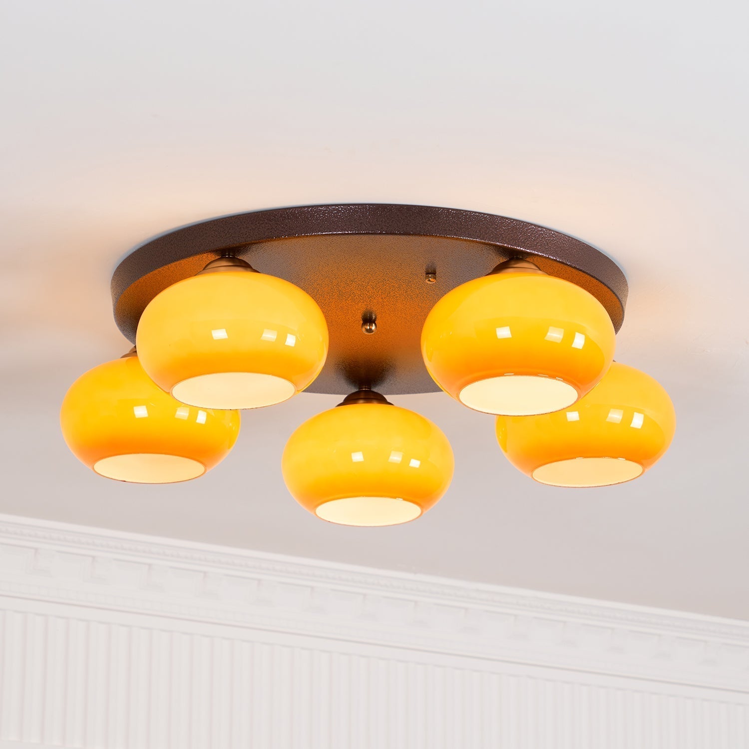 Aurevo 5-Light Amber Glass Flush Mount Ceiling Light