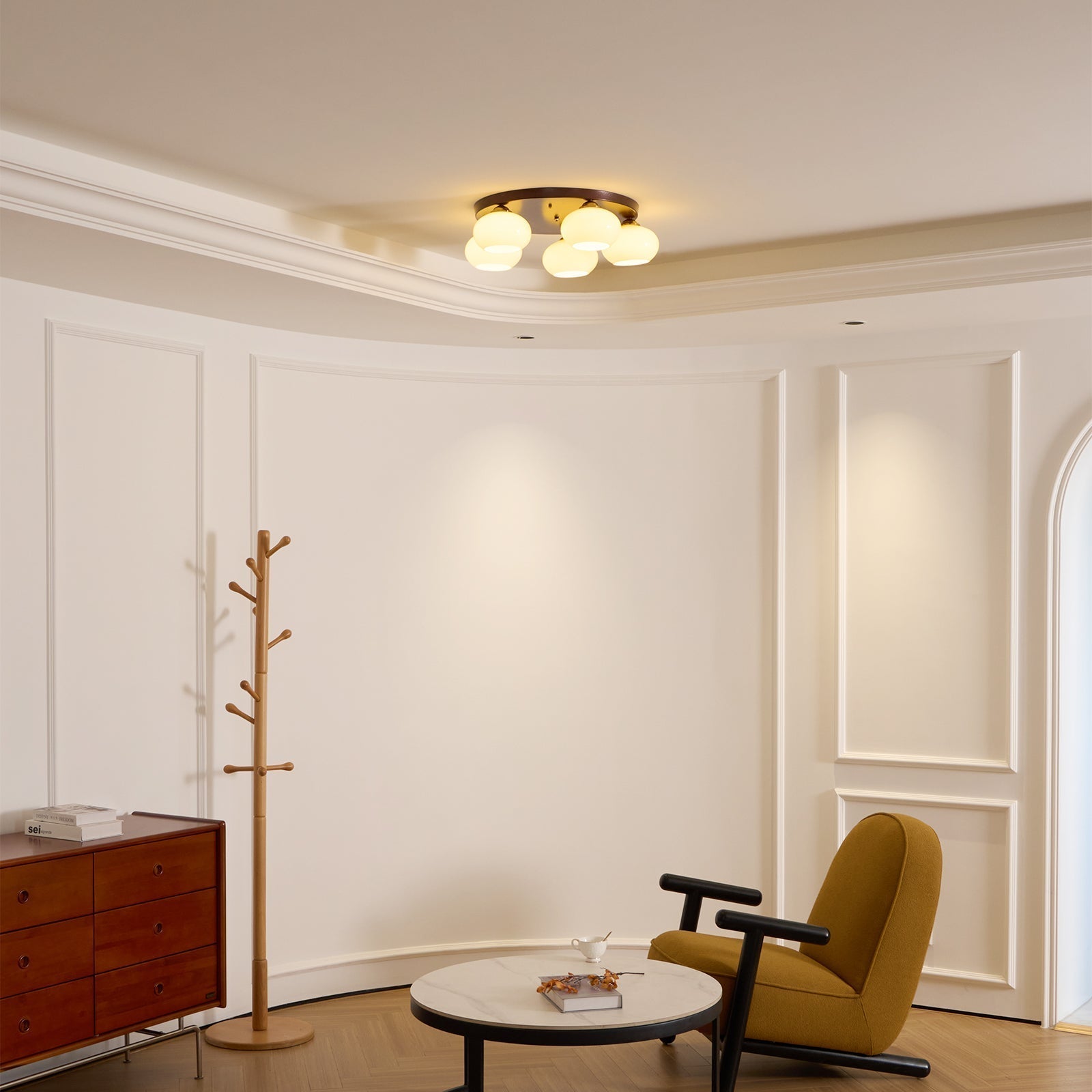 Aurevo 5-Light Amber Glass Flush Mount Ceiling Light