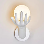 Wall Lamp Polymer Body Hand Shape Globe Shade Wood Grain