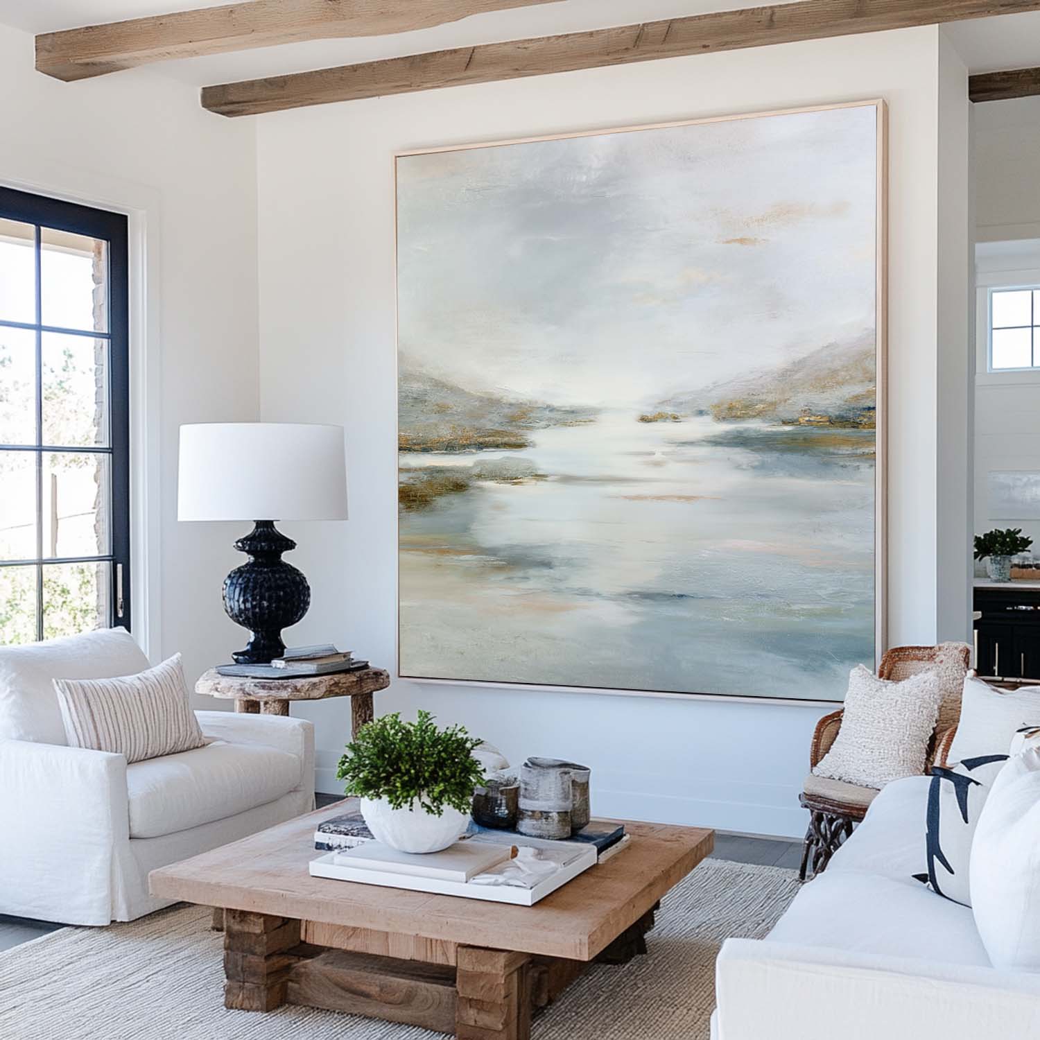 Serene Abstract Landscape Oil Painting Neutral