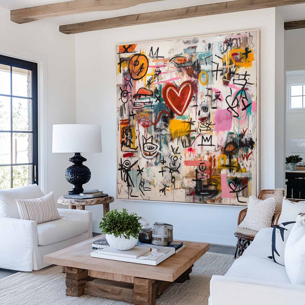 Graffiti-Style Abstract Heart Painting Neo-Expressionist