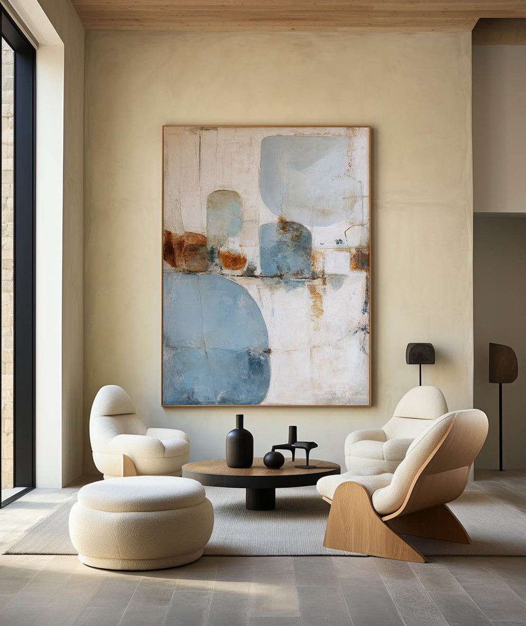 Minimalist Geometric Painting Neutral Blue Beige