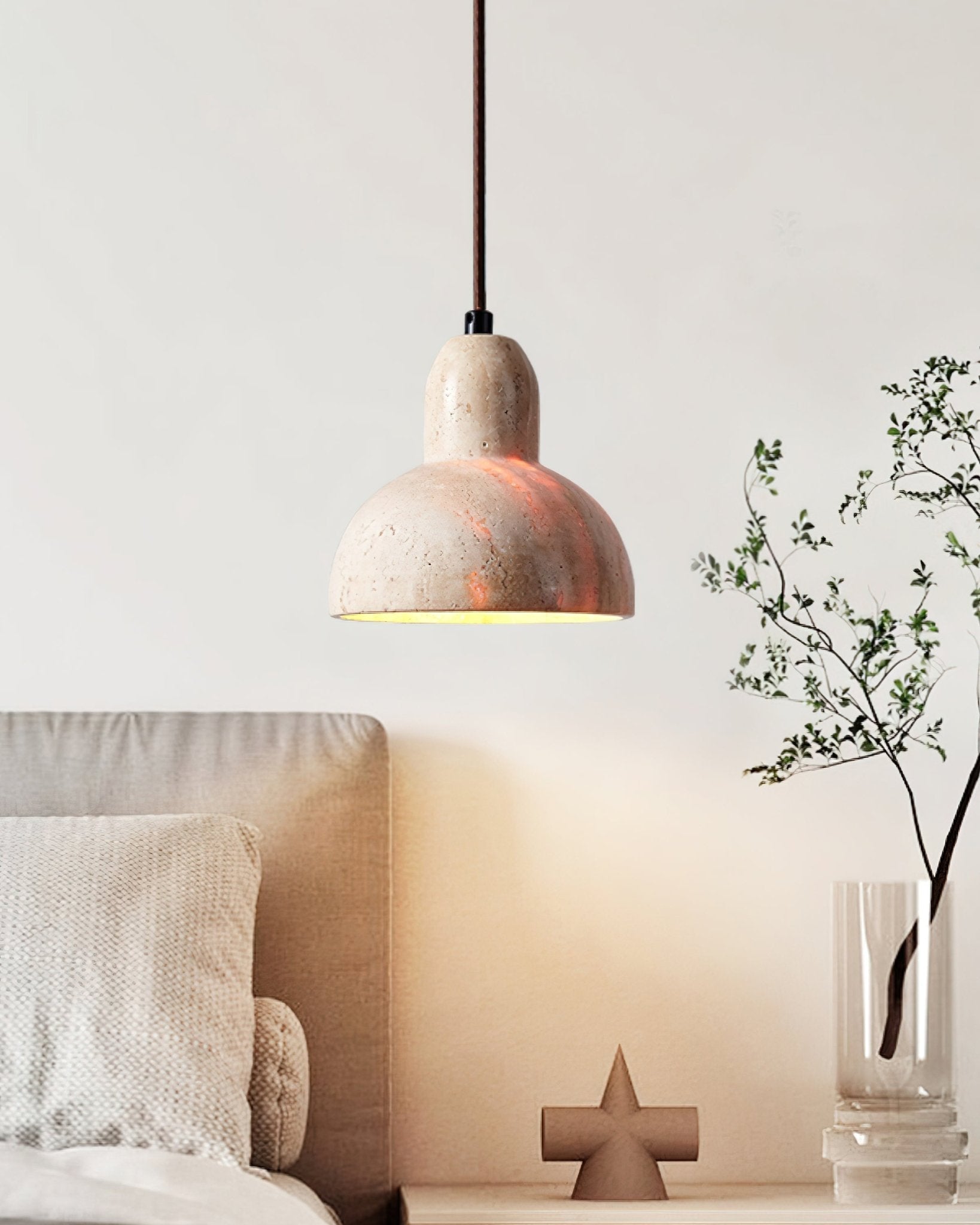 Vaelior Dome Shade Travertine Pendant Light