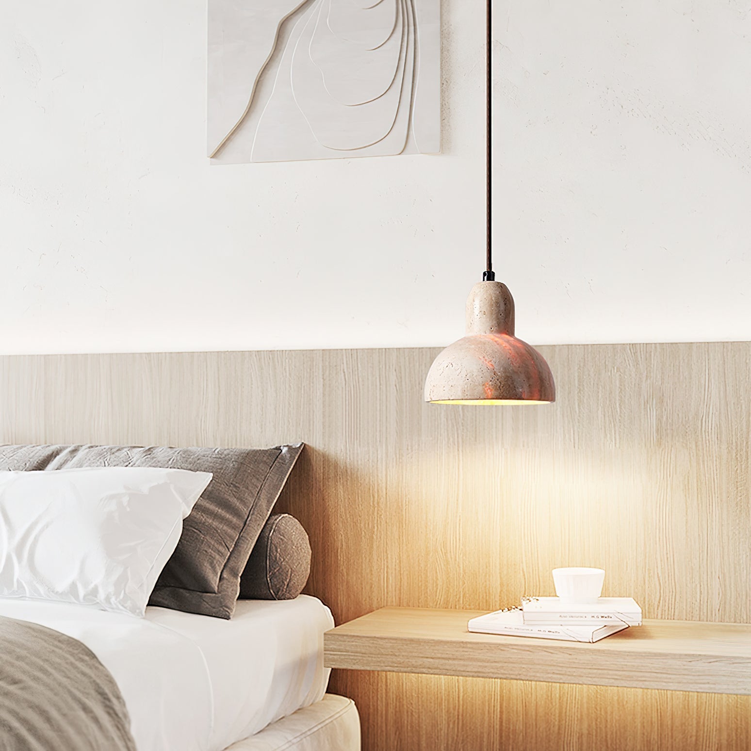 Vaelior Dome Shade Travertine Pendant Light