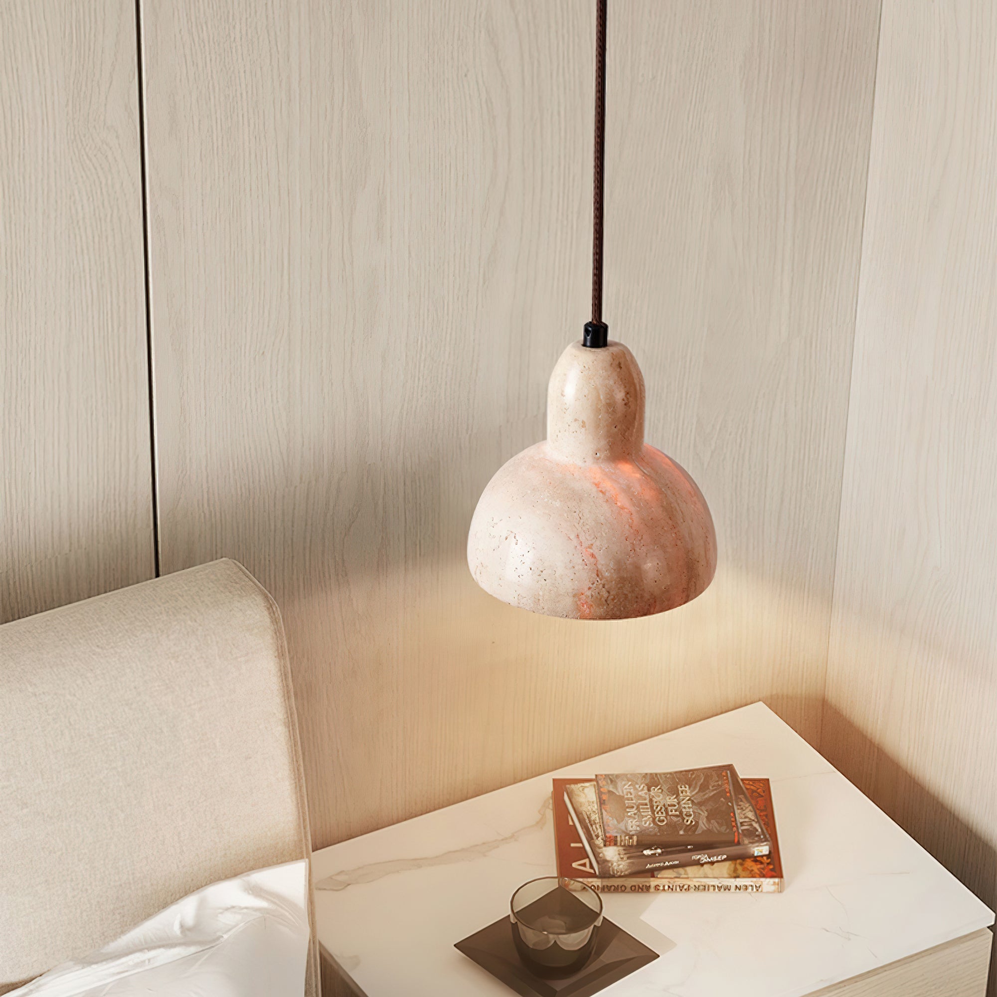 Vaelior Dome Shade Travertine Pendant Light