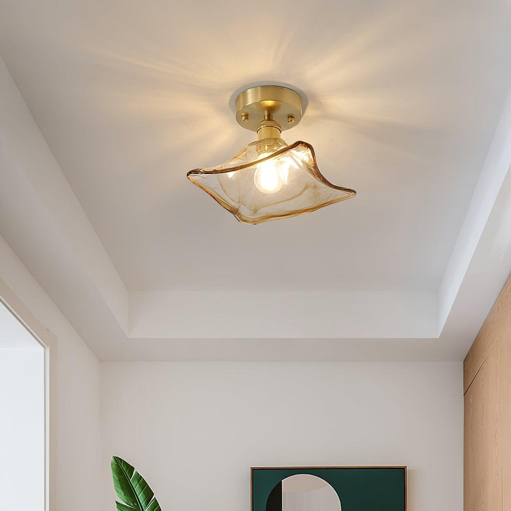 Ceiling Light Amber Swirl Glass