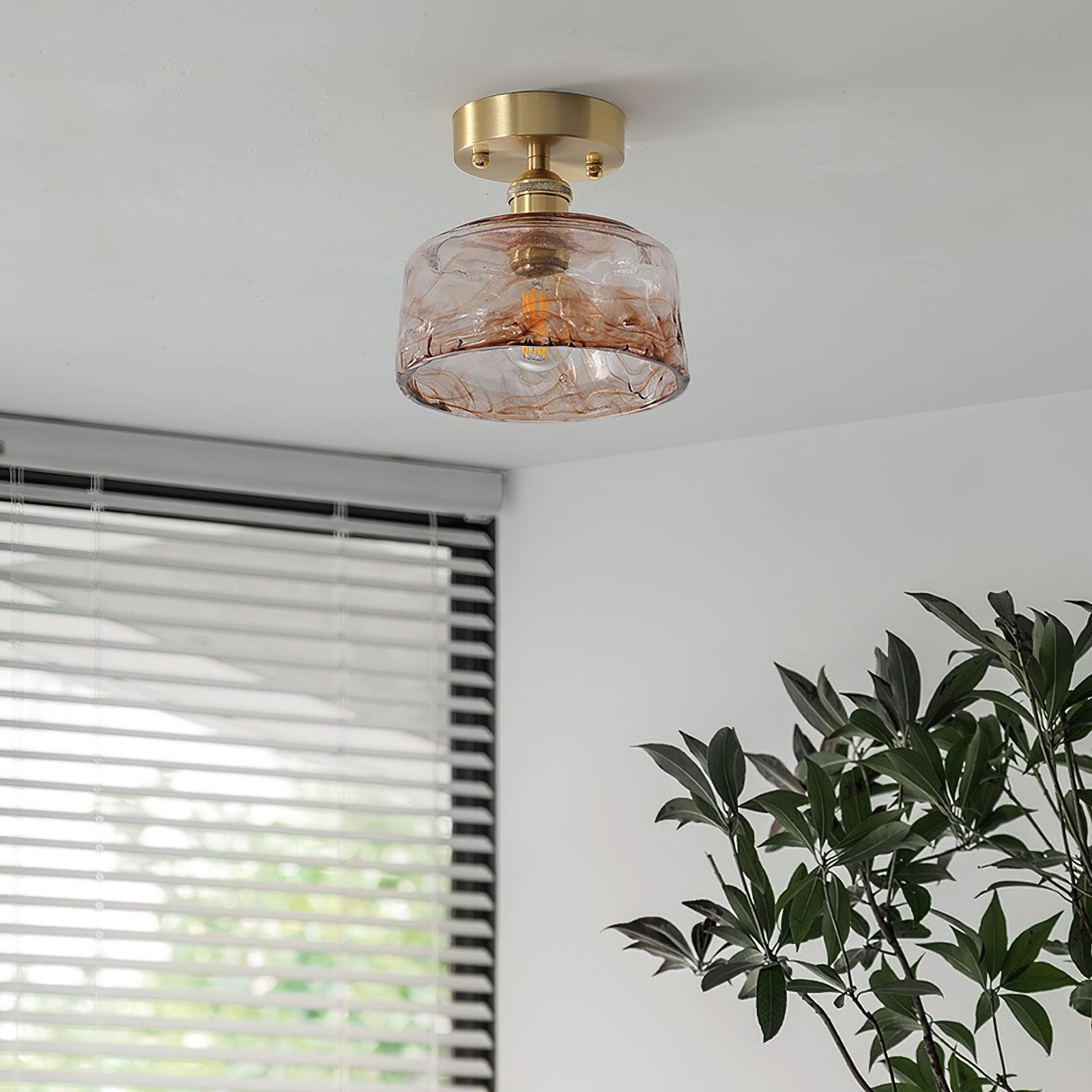 Ceiling Light Amber Swirl Glass