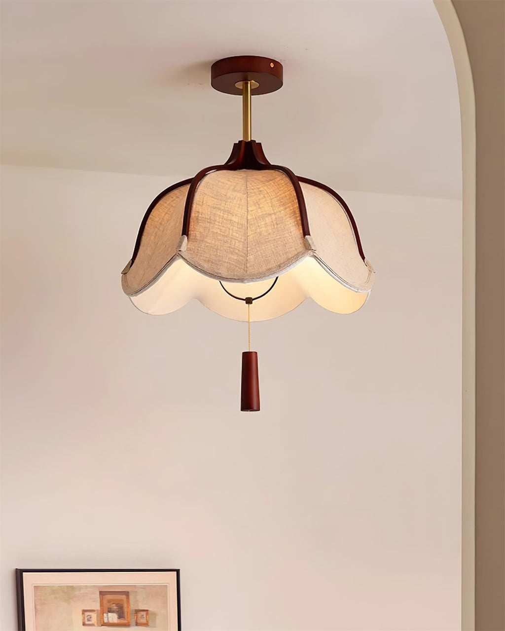 Givola Vintage Fabric Semi Flush Mount Ceiling Light
