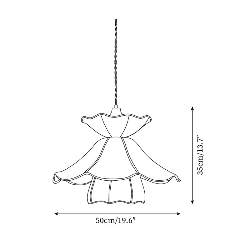 Pendant Lamp Scalloped Layered Fabric Shade Wood Minimalist