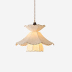 Pendant Lamp Scalloped Layered Fabric Shade Wood Minimalist