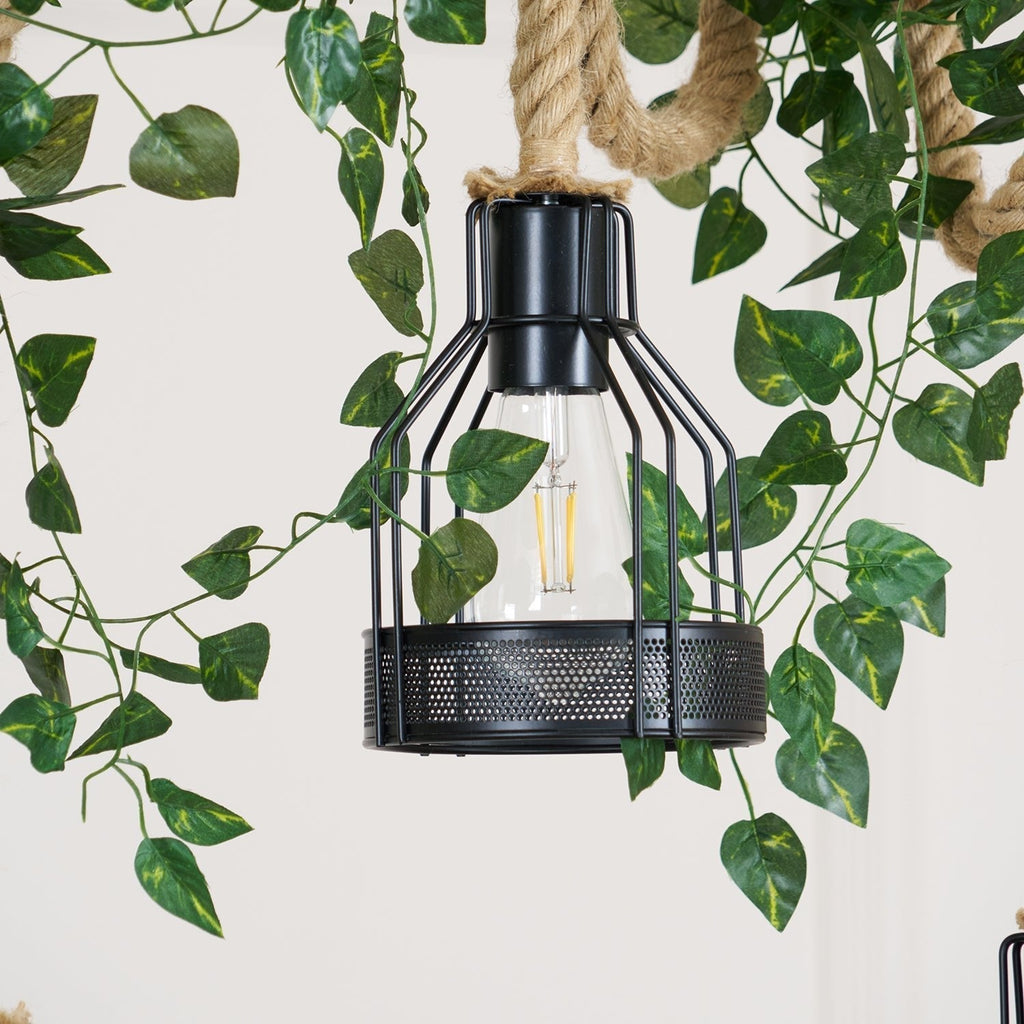 Quoro Hemp Rope Industrial Grenade Chandelier