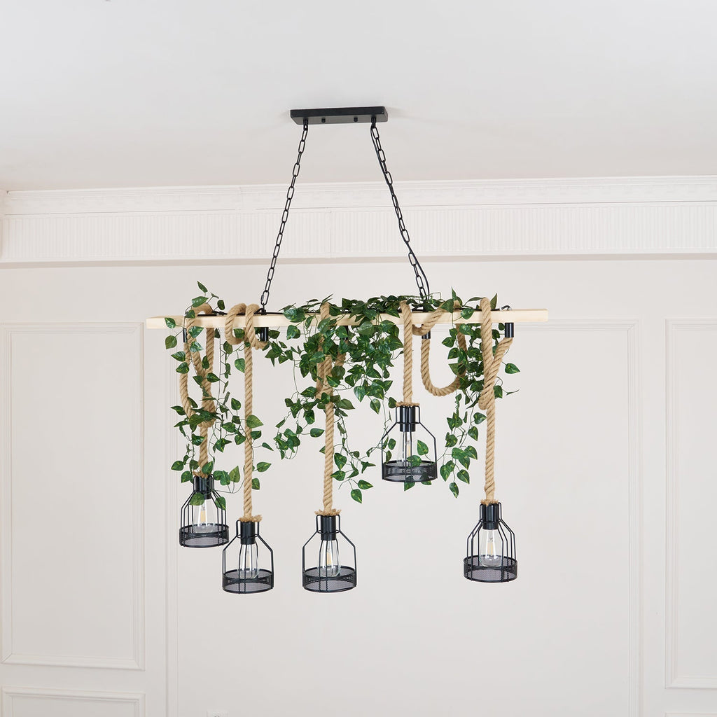 Quoro Hemp Rope Industrial Grenade Chandelier