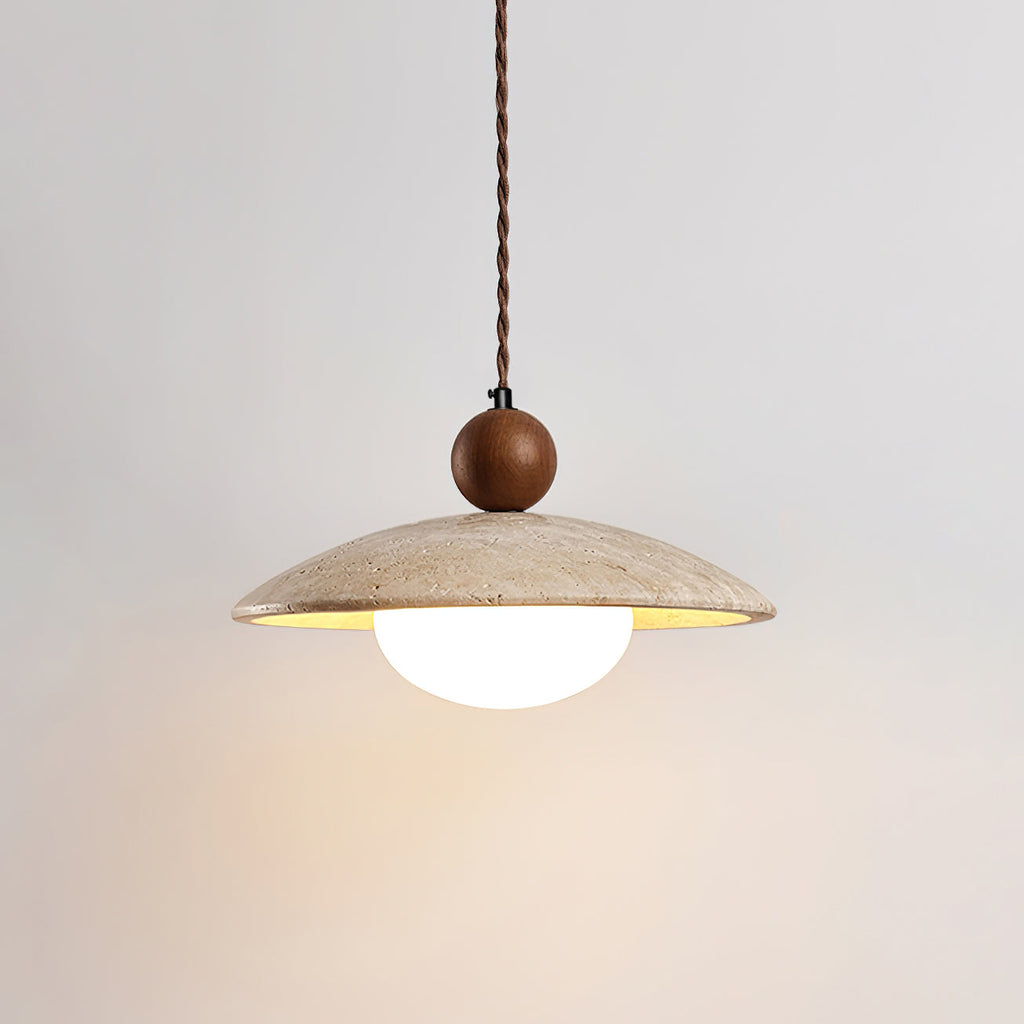 Travaro Travertine Pendant Light with Wooden Accent