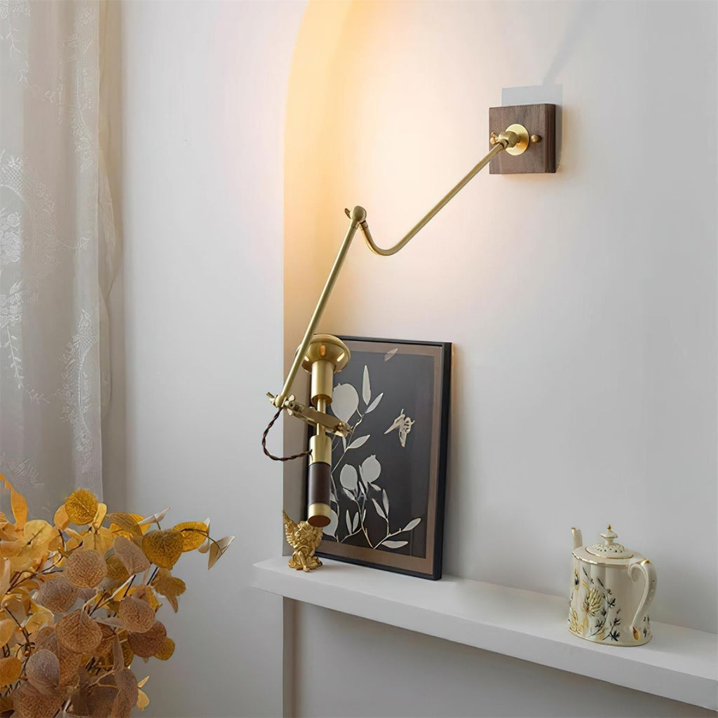 Wall Lamp Adjustable Brass Walnut Vintage Spotlight Industrial Task Sconce