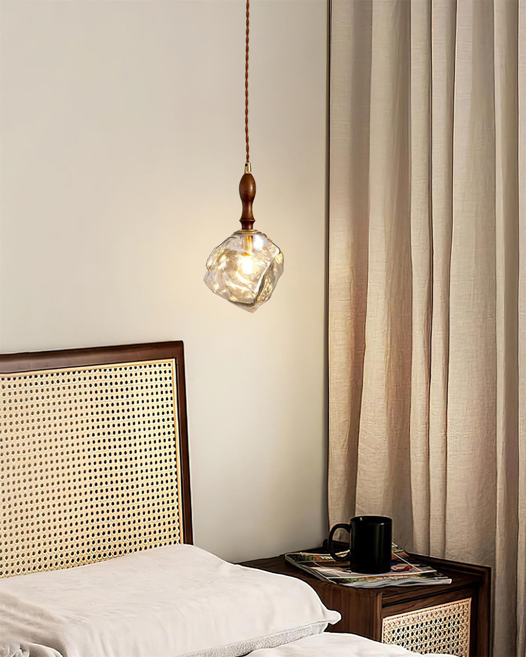 Pendant Light Walnut Wood Glass Cube