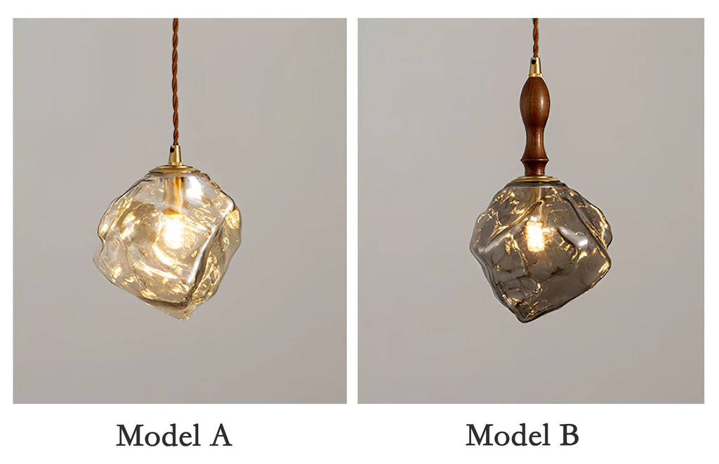 Pendant Light Walnut Wood Glass Cube