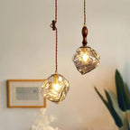Pendant Light Walnut Wood Glass Cube