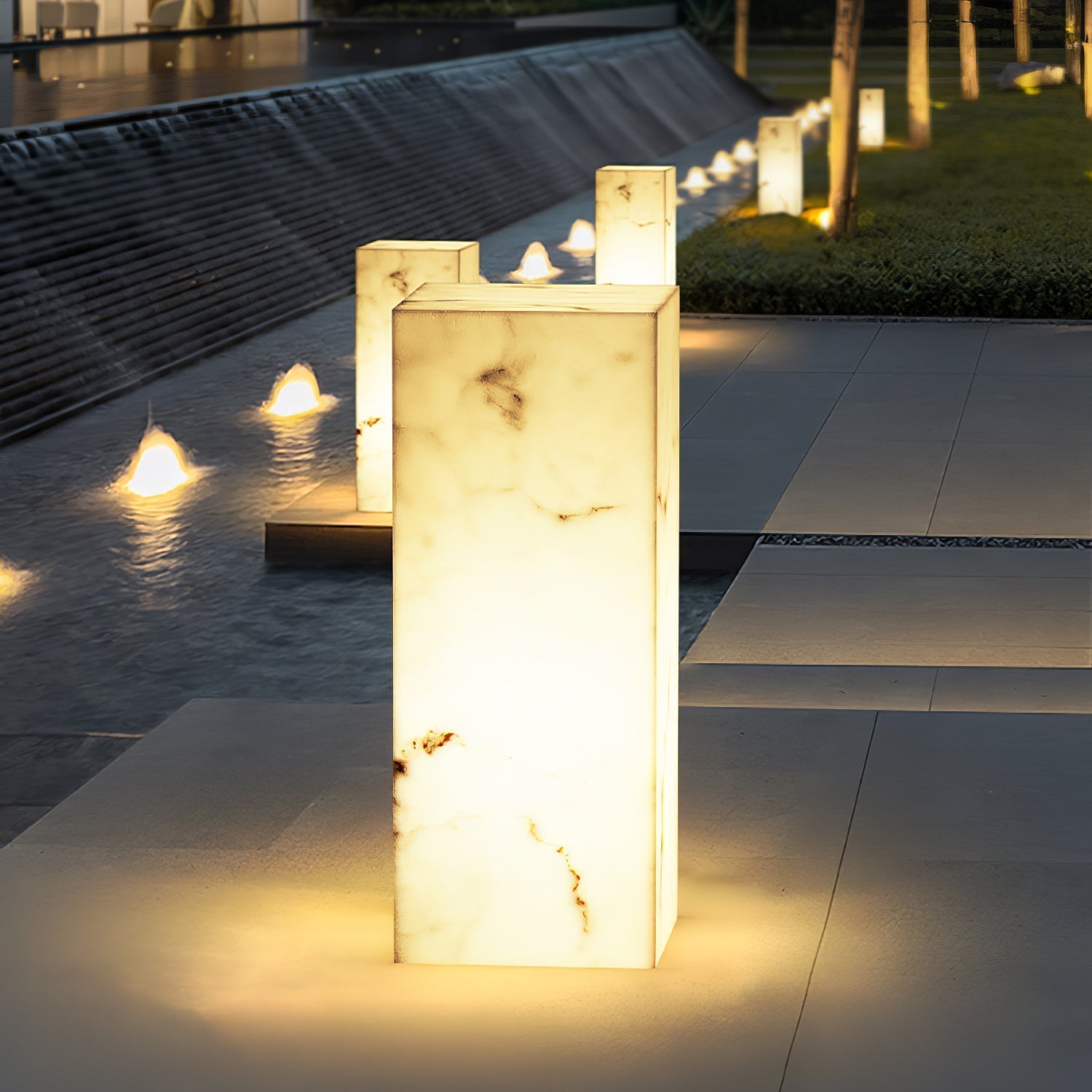 Ray Imitation Marble Cube Outdoor Light