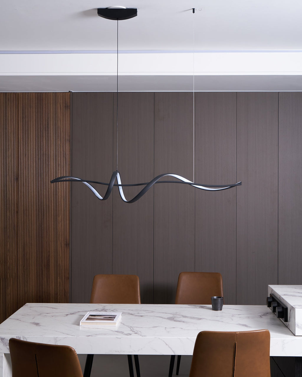 Aveline Modern Black LED Wave Pendant Light