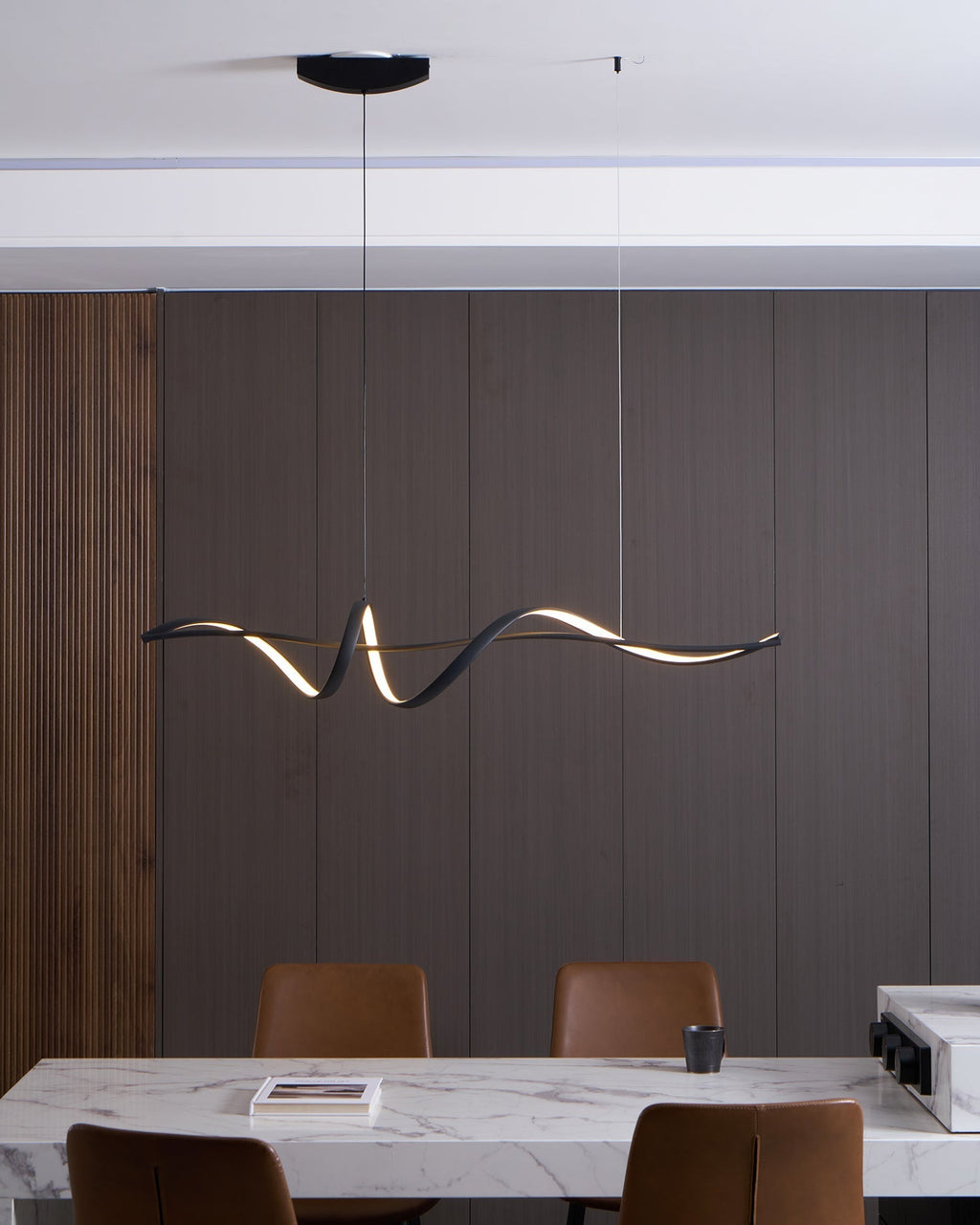 Aveline Modern Black LED Wave Pendant Light