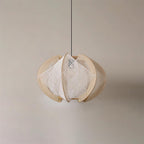 Pendant Light with Fabric Shade, Wooden Frame, and Wire Detail