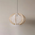 Pendant Light with Fabric Shade, Wooden Frame, and Wire Detail