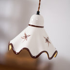 Pendant Lamp Ceramic Wavy Shade Rustic Brown Trim Retro Farmhouse