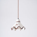 Pendant Lamp Ceramic Wavy Shade Rustic Brown Trim Retro Farmhouse