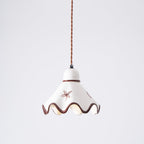 Pendant Lamp Ceramic Wavy Shade Rustic Brown Trim Retro Farmhouse