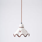 Pendant Lamp Ceramic Wavy Shade Rustic Brown Trim Retro Farmhouse